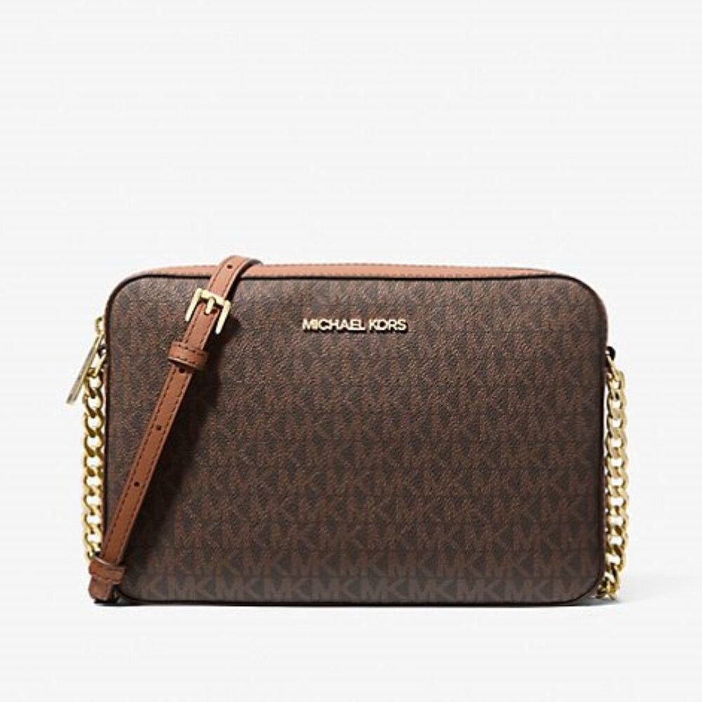 NWT Michael Kors Jet Set Large Printed Logo Crossbody Bag Brown 35F8GTTC3B - Picture 2 of 6
